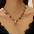 Collier de Noël avec cloches rouges et vertes et chaîne en alliage doré pour femme - Combo Cloche Rouge-Vert (2465)