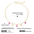 Macro view of stainless steel flower necklace with size dimensions and product details - Purple Flower (JDN0202029-PU)
