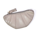 Petit porte-monnaie croissant taupe en similicuir avec surpiqûres et fermeture éclair - Gris
