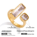 Modern 18K gold stainless steel open ring with square and rectangular crystals - Gold Style (JDR0106003)