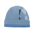 Knit beanie with classic blue argyle pattern and wide ribbed cuff for warmth - M (56-58cm) / Blue