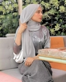 Light grey pearl chiffon hijab scarf paired with a stylish pleated silver top and white bag - 175*75cm / Silver Gray
