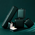 Dark green leather jewelry boxes with gold crown clasps for rings and necklaces - Crown Ring Box / Dark Green