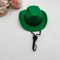 Green mini cowboy hat for pets with star pattern decorative band and adjustable strap - Cowboy Drawstring / Green