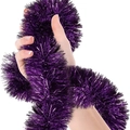 Plush 50ft purple metallic tinsel garland for Christmas and party decorations held in hand - 5 Meters / Purple