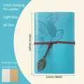 Light blue A6 refillable PU leather notebook with leaf embossing and metal pendant - Lined / Light Blue / A6