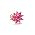 Makroansicht der roségoldenen Blumenohrringe mit magentafarbenen Zirkon-Blütenblättern - EGD0858 Roségold (Rosa 8-Blättrige Blume)