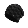 Winter beanie with black and grey checkerboard pattern and mountain logo patch - Black