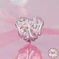 S925 sterling silver heart charm with pink enamel tree of life and zircon accents - Love Tree of Life (SCC2991)