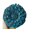 Peacock blue sunflower evening clutch bag encrusted with sparkling rhinestones - Teal