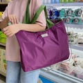 Foldable purple nylon shopping bag with green straps in 54x42x11cm large size - XL Purple