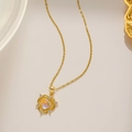 Elegant gold-tone heart necklace with iridescent aurora stone and zircon detailing - 562 Heart Aurora Necklace Gold / Gold