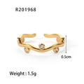 Blattförmiger offener Ring mit 18K Vergoldung und weißen Kristallen, Gewicht 1.5g, Höhe 0.5cm - Wellenförmiger Weißer Zirkonia-Stil (YCR201968) / Gold