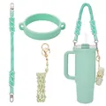 Mint green silicone water bottle strap set with braided handle and lipstick holder accessory - K68893 Teal
