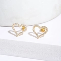 Boucles d'oreilles cœur en or avec pavé de zircons blancs sur socle blanc - Or Avec Zirconia Blanc (E009)