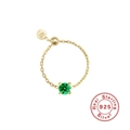 Adjustable gold plated S925 silver chain ring with round green zircon stone - Gold Round - Emerald Zirconia