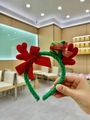 Christmas headband with red antlers, red glitter bow and green gift box detail - Gift Box Bow Antlers