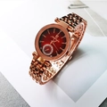 Women's rose gold quartz watch with a gradient red rhinestone dial and link bracelet - Red Gradient