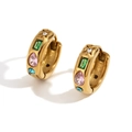 Pendientes de aro bañados en oro de 18K con circonitas geométricas de colores y estrellas - Pendientes de Aro de Circonita con Gota de Agua Geométrica / Dorado - Zirconia Multicolor