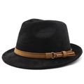 Dettaglio di cappello in pelle scamosciata nera con fascia marrone e fibbia dorata - M (56-58cm) / Scamosciato Nero