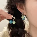 Elegant double bead fish earrings featuring blue and green stones on a silver-tone stud - 3# Double Bead Style - Silver Stud / Blue-Light Green