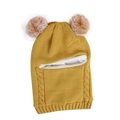 Ginger yellow knitted baby hat with two pom poms and warm white fleece lining - Kids One Size / Yellow