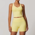 Women's lemon yellow cross back yoga vest and high-waisted shorts sports set - S / Goose Yellow