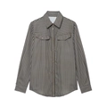 Camicia casual da donna in popeline a righe con maniche lunghe e tasche - S