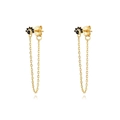 Close-up of gold S925 earrings with black gemstone insets and long chain details - 8-Gold Black Gem Cat Claw Chain