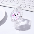 Detailansicht der Flamingo Kinderuhr mit transparentem Armband und rosa Zifferblatt - Rosa Flamingo (3#)