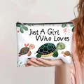 Detailweergave van canvas make-uptas met schildpaddenprint en stevige ritssluiting - Schildpadden Patroon (jiayingpbb0172)