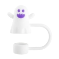 White ghost silicone straw cover cap with purple facial details for 10mm straws - Halloween Purple Ghost