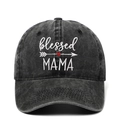Blessed MAMA embroidered washed denim baseball cap in dark grey for outdoor leisure - One Size(Adjustable) / Washed Black