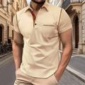 Ανδρική μπλούζα Henley Polo σε χακί χρώμα με αντίθετες ραφές και τσέπη στο στήθος - S / Χακί
