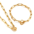 Golden stainless steel paperclip chain set with heart OT toggle clasp for women - Gold Heart Toggle Paperclip Chain Set (KS141912-Z)