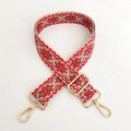 Detail of 3.8cm ethnic jacquard bag strap with geometric patterns and gold lobster clasps - Silver Clasp / Red Green Flower