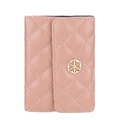 Pink quilted PU leather multi-slot card holder with gold hexagonal metal buckle decoration - Pink