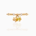 Detail of 18K gold ring with clear zircons and a cute golden pig charm with yellow gemstone - US 7 / Gold Pig (Yellow Gem)