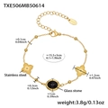 Pulsera dorada de acero inoxidable con piedra negra y motivos de trébol de cuatro hojas - TXE506-Pulsera Dorada con Piedra Negra Facetada (15+5cm)