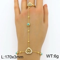 Bracciale anello dorato con albero della vita a cuore e perle turchesi - Stile Albero Del Cuore (KB185532-HM)