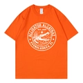 Orange short-sleeve alligator alcatraz T-shirt featuring white circular screen print - Orange