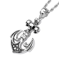 Pendentif ancre tête de mort punk argenté avec finition vintage sur chaîne corde - Pendentif Ancre Crâne en Argent (KP36838-D)