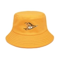 Dettaglio del cappello a secchiello giallo con stampa creativa di orsetto e zip - M(56-58cm) / Giallo
