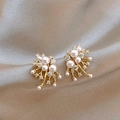 18k gold plated firework stud earrings with sparkling pearls and zircons on gold silk - Radiant Flower Cluster Pearl