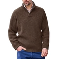 Men's casual coffee brown knit sweater with a collared V-neck and thick ribbed texture - Brown