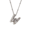 Balloon style silver capital letter W pendant necklace in minimalist polished steel - Steel-Letter W