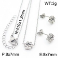 Stainless steel paw print jewelry set with black enamel and crystals in 410mm length - Steel Color 2-Piece Set (KS199069-K)