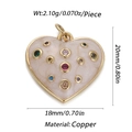 Detailed view of beige enamel heart charm with multi-color zircon stones and copper frame - Cx155-12 / 18K Gold