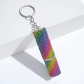 Detailed close-up of rainbow rhinestone perfume bottle keychain with silver metal ring - 10ml / C10-Rainbow