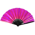 Éventail Kung Fu de 33cm avec surface en film PVC laser rose et baleines en bambou noir - 33cm / Rose métallique (Os noir)